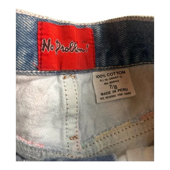 Vintage 90s rainbow stripe retro high waist denim shorts 7/8 fit 26 waist - Picture 6 of 7